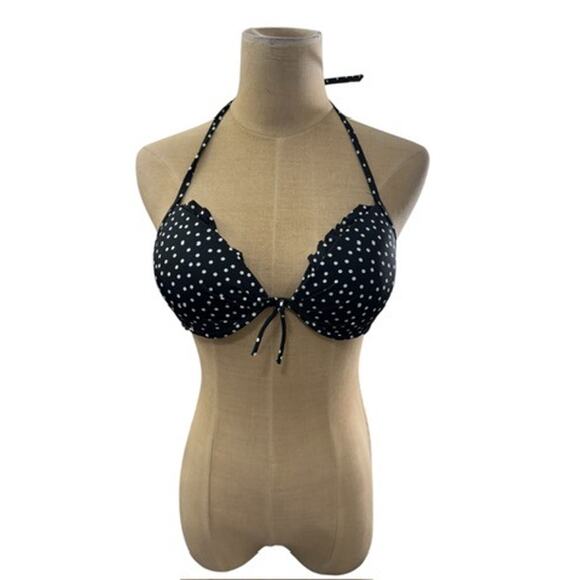 "Victoria Secret" Bikini Top Size 34B Black White Polka Dots Beach Sexy Vacation - Picture 1 of 9